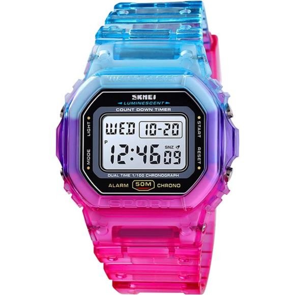 Sport Digital Multi-Function Transparent Women Men Watch PU Band Strap LED - Picture 1 of 6
